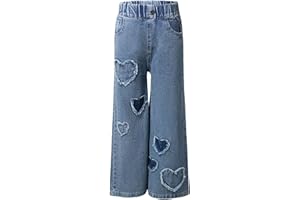 Linjinx Enfant Fille Jeans Pantalon Jambes Larges en Denim Pantalons Jeans Casual Pantalon Baggy Bootcut Déchiré Jeans Tregging Pantalons Cargo pour 5-16 Ans