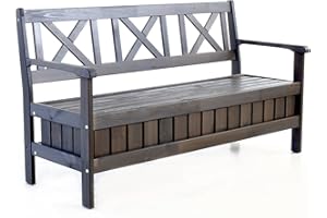 Ambientehome Bank, Massivholz Truhenbank EVJE 150 cm Gartenbank, taupegrau, 157x63x88 cm, 90465