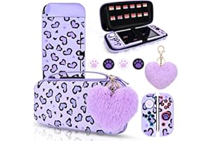 DLseego Étui de Transport pour Switch,Housse de Transport et Coque Souple pour Switch, avec 4 Capuchon Joystick Switch, 1 Breloque en Peluche en Forme de Coeur, Violet Switch