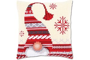 VERVACO Kit Cuscino Punto Croce Elfo di Natale Set Ricamo Principianti Cuscini Gobelin Decorativi ca. 40 x 40 cm Accessori per Lavoretti Creativi DIY Casa Decor Hobby Adulti Cross Stitch