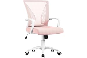 Yaheetech Silla de Oficina con Ruedas Regulable en Altura Múlti Color de Malla con Función de Mecedora Silla Escritorio para Despacho Rosa