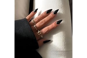 KQueenest Schwarz Press On Nails Mittel Mandel - Acryl Nägel zum Aufkleben, Natürlich Einfarbig Fake Nails Fingernägel zum aufkleben, Glänzende Gel Full Cover Kunstnägel für Frauen 24 Stück