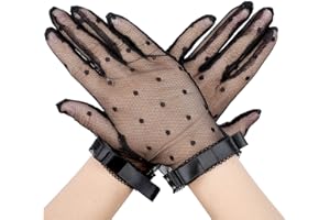 Yolev Guantes de Dedo Completo de Encaje Guantes de tul de Lunares Recortados Guantes de Boda Negro Blancos para Novia Accesorios de Disfraz de Fiesta de té de Graduación Vintage