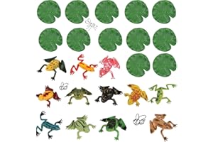 JEOPKO 24Pcs Plastic Frogs Set,12Pcs Frog Toy and Artificial Lily Pads Colorful Realistic Frog,Artificial Lotus Leaves Floating Lotus Leaves for Pond Pool Crafts Decoration Micro-landscape Pool Party Decor