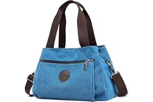 DIRRONA Moda Lienzo Bolsos Bandolera Casual Bolso de Mujer Viajes Bolso Bandolera Bolsa de Lona Trabajo Compras Bolsos Cruzados Mujer Multibolsillos Uso Diario Azul