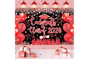 RUMIA Rot-schwarzes Abschluss-Banner, rotes Banner mit Aufschrift "Congrats Grad", großes Banner für Abschlussfeier, Party, Hintergrund für High School, College, Abschlussfeier, Partyzubehör, 180,3 x 109,2