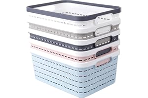 SOUJOY 5 Stück Aufbewahrungskorb für Klassenzimmer mit Griffen, Organisationsbehälter aus gewebtem Kunststoff, 23,4 x 17,5 x 12 cm Büro-Aufbewahrungs-Organizer-Behälter für Speisekammer, Spielzeug