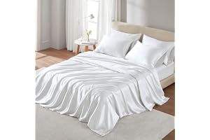 Madison Park Essentials Satinlakanset skrynkelfritt lyxigt och silkeslent med naturlig glans, premium 40,6 cm djup ficka, elastisk runtom – sängkläder året runt, hel, vit, 6 delar