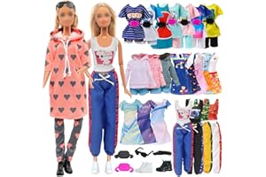 XERTEAM 18 Piezas Ropa y Accesorios de Muñeca, Compatible con 11,5 Pulgadas/30 cm, Estilo Deportivo 1 Sudadera con Capucha 5 Ropa Deportiva 1 Gorra 1 Zapatilla 2 Vestidos 1 Conjunto Chaleco/Estilo