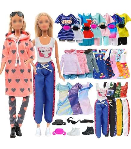Lot De 26 Vêtements Et Accessoires Pour Poupée De 30 Cm - Robes, Chaussures, Guitares, Lunettes - Jeu D'imagination Pour Enfants