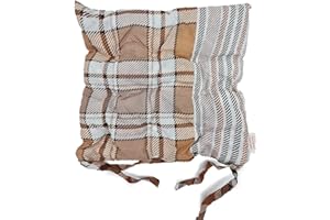 cushion mania Seat Pad – Padded Dining, Garden & Kitchen Chair Cushion with Tie-On Straps, Washable, Comfortable Stars & Stripes Design (Striped Brown, 1)