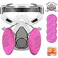 Half Facepiece Respirator, Reusable Respirator with 4Pcs 2097 Filter and Goggle Earplug for Paint, Dust, Organic Vapor, Epoxy resin, Cutting, Polishing and Other Work Protection