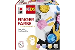 Marabu 0303000000086 - KiDS Fingerfarben-Set Sternenglanz mit leuchtenden Farben, 4 x 100 ml, vegan, auswaschbar, für Kinder ab 3 Jahren, Rosa, Blau, Gold, Silber