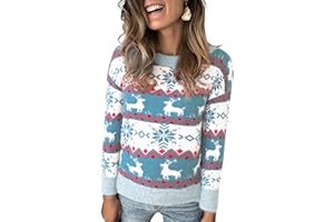 Marvmys Jersey Navideño para Mujer Manga Larga Suéter de Navidad Invierno Ropa de Punto de Reno Monigote de Nieve Cuello Redondo