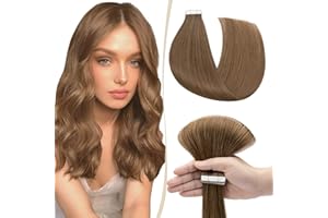 24"(60cm) SEGO 10PCS Extensiones Adhesivas Naturales Pelo Humano sin Clip [#6 Castaño Claro] Cabello 100% Remy Liso Balayage (25g)