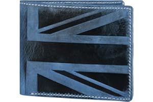 Hudson & James Designer London Real Distressed Leather Mens Wallet with Zip Coin Pocket Credit Carder Holder Bifold Purse UK Union Jack (Blue)