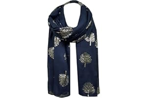 World of Shawls Silver Foil Mulberry Tree Print Fashion Scarf