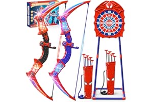 Kidluna Juguetes Niños 3 4 5 6 7 8 9 10 Años, 2 ArcoFlecha Spider con Luces LED Rojas & Azules, 2 Carcaj Spider, Diana Telaraña, Juegos Exterior Niños 3-10, Regalos Cumpleaños para Niños de 3-12 Años