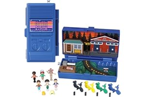 Polly Pocket Estuche Stranger Things con forma de walkie talkie con 6 mini muñecos y 10 accesorios, juguete para coleccionistas inspirado en la serie, +4 años (HWP22)
