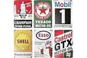 SPORWAY 6er Set Garage Blechschilder: 20 x 30 cm Blechschilder Retro, Vintage Deko, Retro Blechschild, Auto Poster Motoröl Laden Metall Schilder Hauswand Raumdekoration Bar Deko (6 PCS-1)