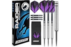 RED DRAGON Raider Series: 23g Steel Tip Tungsten Darts Set - Professional Darts with Shafts (Stems) and Flights - Choice of Colour Available