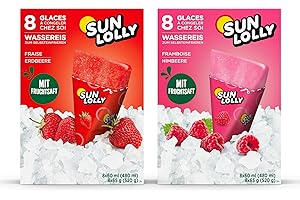 Sun Lolly Wassereis Fruchtmix 2er Mix Pack | Erdbeere und Himbeere | Mit Fruchtsaft | Zum Selbsteinfrieren | 2 x 8 x 60ml