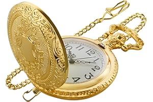 Tiong Smooth Shield Round Case Quartz Pocket Watch Japan Movement with Belt Clip Chain