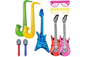 COWANIEE 9 PCS Inflatable Party Props, Inflatable Instruments Set, Inflatable Guitar Photo Booth Props for Adult Kid Party(Random Color)