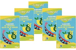 Fish 4 Ever | Whole Sardines in Organic Olive Oil & Lemon - Sustainably Fished. Tin Canned Food Rich in Omega-3, Ready Seasoned, Great for Lunch Meals |120g (Pack of 5)