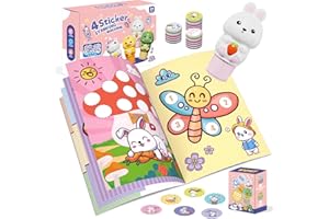 Plunack Gommettes Enfant Estampeuse à Autocollants et Bloc d'Activités de 24 Pages,300 Autocollants,Activité Manuelle Enfants Cadeau Créatif pour Garçons et Filles de 3 à 7 Ans - Lapin