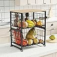 UMDONX Fruit Rack,Kitchen Countertop Wire Storage Basket,Vegetable Rack,Fruit and Veg Storage 2 Layers (Black)