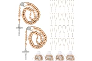 Wonitain 30 Set Wooden Rosary Beads Bulk Catholic Rosaries Wood for Men Women with Jesus Holy Crucifix Cross Rosary with Organza Bags Baptism Favors Religious Rosary Catholic Christians Prayer Church