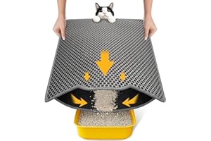 Conlun Tappetino Lettiera Gatto 58x42cm, Doppio Strato, Impermeabile, Resistente all'Uro, Lavabile, Antiscivolo Tappeto per Lettiera Gatto, Grigio