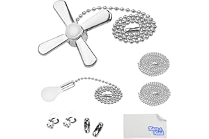 Kare & Kind Catenella per Luce e Ventilatore - 1x Catenella per Ventilatore (31,7 cm), 1x Catenella per Luce (34,5 cm), 2x Prolunghe Catenella 1 m e 4x Connettori Extra (2 Stili) - Colore Nichel