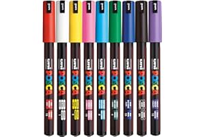 Posca - Standard PC-1MR Acrylic Paint Pens (9pc), Multi Surface Markers for Windows, Glass, Graffiti, Fabric, Rock Painting, Canvas, Wood, Metal, Fabric, Colouring, Arts & Crafts, with 4 Stickers