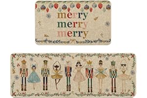 Artoid Mode Aquarell Schiaccianoci Frohe Christmas - Set di 2 tappeti da cucina, lavabile, decorazione per interni ed esterni, 43 x 73 e 43 x 118 cm