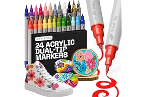 ‎ARTISTRO ARTISTRO Acrylfarbenstifte, Kunstset, Acrylfarbenmarker mit Doppelspitze, Acrylmarker für Stoff, Leinwand, Stein, Glas, Holz, Papier, Heimwerken (Doppelspitze + fein, 24)
