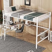 PUGSDRLY Lit Mezzanine 90x200cm Avec Bureau - Escalier, Porte-vêtements, étagères - Capacité 120kg - Blanc Ou Noir - Pour Ado/adulte