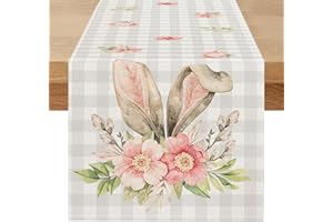 MIUYUNYA Camino de Mesa de Pascua 40 x 180 cm Primavera Camino para Mesa Conejo Moderno Rustico Centros de Mesa Beige Decoracion Mesa Comedor Tapete Mesa para Mesa de Fiestas Cenas de Eventos