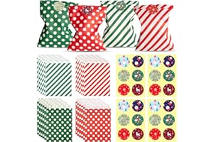 GANYESIN Opakowanie 24 kolorowych papierowych toreb na prezenty z 24 naklejkami świątecznymi, świąteczne torby na prezenty do pakowania prezentów, majsterkowania, ślubu (czerwony i zielony z 6 wzorami naklejek