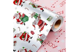 Wikadlik Christmas Wrapping Paper,Metallic Silver Happy Santa Claus Holding Gift Box Present Wrap Roll for Holiday Festive Celebration - 43cm x 10m