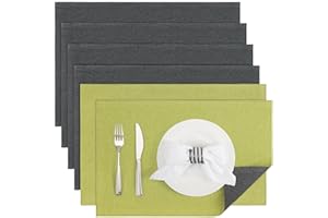 Banchif Manteles Individuales Lavables Juego de 6 Manteles Individuales de Lino Antideslizantes salvamanteles Individuales de Doble Cara 45 X 30 cm (Gris-Verde, Rectangular Juego de 6)