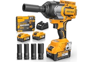ALLOYMAN Cordless Impact Wrench, 900Ft-lbs (1200N.m) 1/2" Brushless Impact Gun, 20V High Torque Power Impact Driver, 2x4.0Ah Batteries,Brushless Motor 2400 RPM Variable Speeds for Family Car/Pickup Truck/Mower