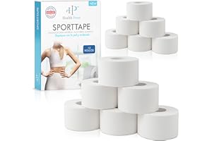 HEALTH PRESS Sporttape – 12 Rollos de Cinta (3,8 cm x 10 m) - Cinta Deportiva Blanca - Sport Tape Profesional Desgarrable, Tape a para todos los Deportes