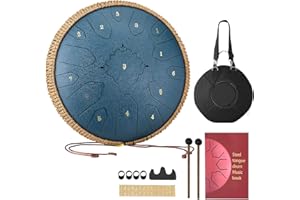VEVOR Zungentrommel, 33 cm 15-Noten-Regentrommel, C-Dur-Musiktrommeln mit Notenbuch & Schlägeln, Steel Tongue Drum für Meditation, Yoga, musikalische Ausbildung für Anfänger, Marineblau