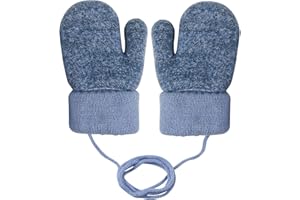Becellen Guantes Invierno Niños Manoplas Guantes Termicos de Punto con Forro Polar Cuerda Cuello para Bebé Niños Niñas 0-3 Años