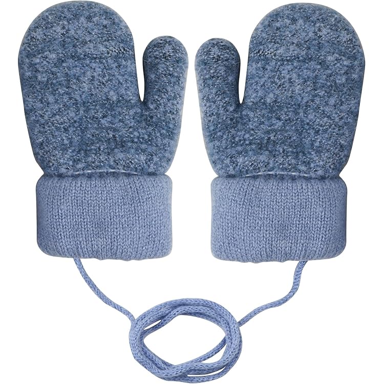 Cadeau Naissance Hiver 2 Paires De Moufles Bébé Tricotées - Doublure Polaire - Corde Anti-perte - 0-3 Ans - Design Cartoon Renard Gants Anti-perte Bébé