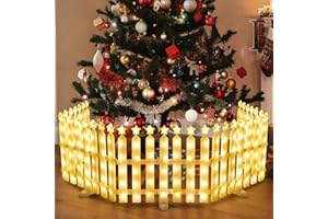panthem LED Christmas Tree Fence, 5 Pack Total 190CM(L) x 32CM(H), White Plastic - Lighted Christmas Decorative Fence and Borders for Kids, Pets, Flower Bed, Patio, Backyard, Fairy Garden, Wedding