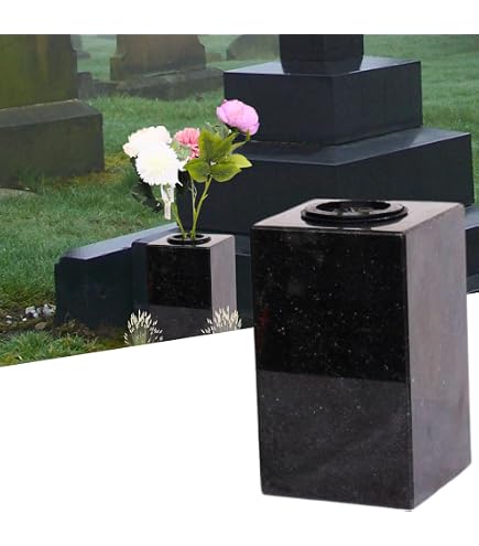 Black Memorial Flower Vase With Silver 'In Loving Memory' Plaque - Heavy Base, Weather-Resistant, For Graveside Or Garden