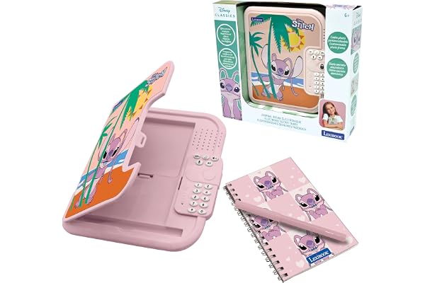 Lexibook, Disney Stitch, Journal Intime électronique Angel avec Stylo et carnet Inclus, interactif, Mot de Passe, Fonctions Amusantes, Effets sonores, Bleu/Rose, SD50D1